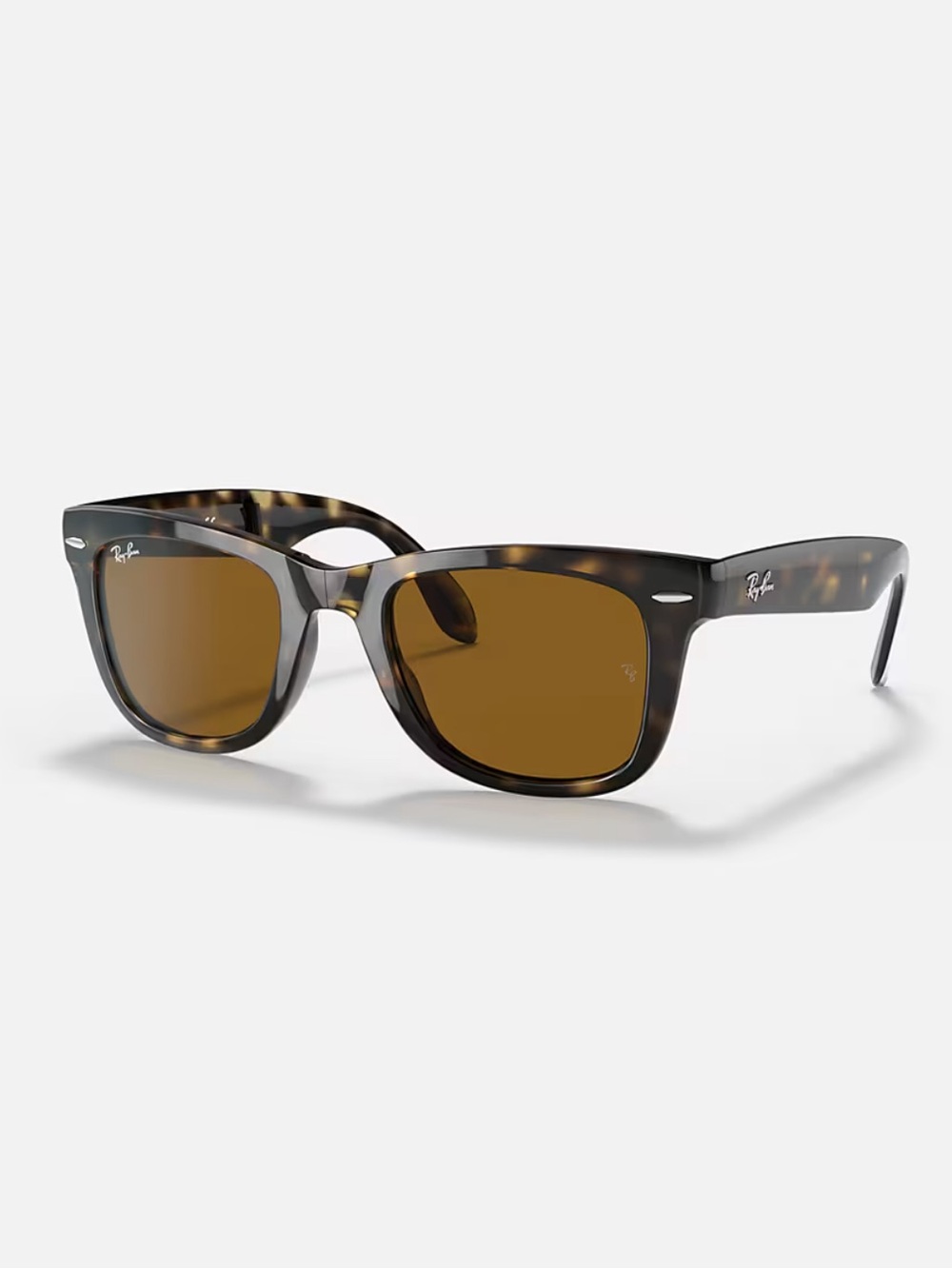 Folding Ray-Ban Tortoiseshell Wayfarer Sunglasses with Brown Lenses - Polarized - Picture 2 of 5